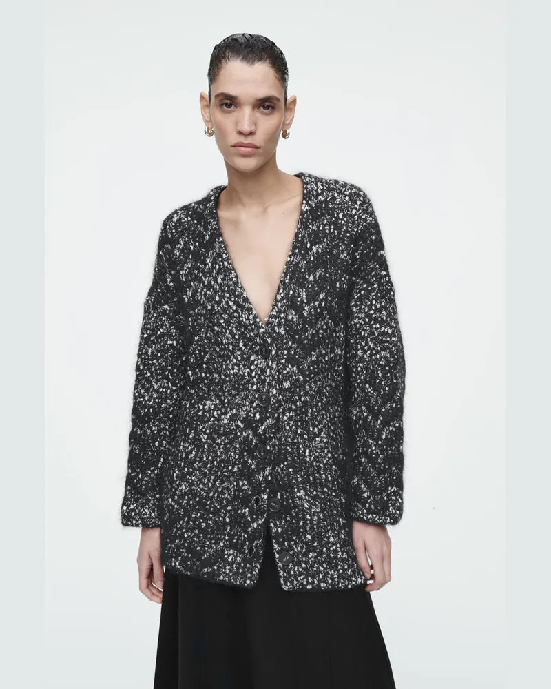 COS Strickjacke Aus Mohair-Mix Mit Fischgrätmuster Schwarz