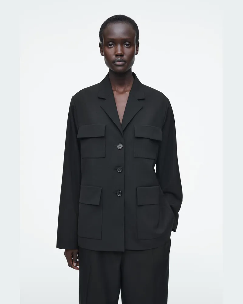 COS Lockerer Einreihiger Utility-Blazer Schwarz