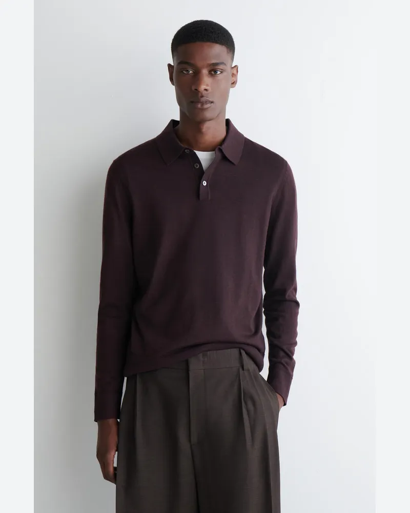 COS Schmal Geschnittenes Poloshirt Aus Merinowolle Rot
