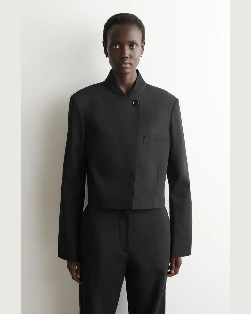 COS Verkürzter Leinenblazer Schwarz