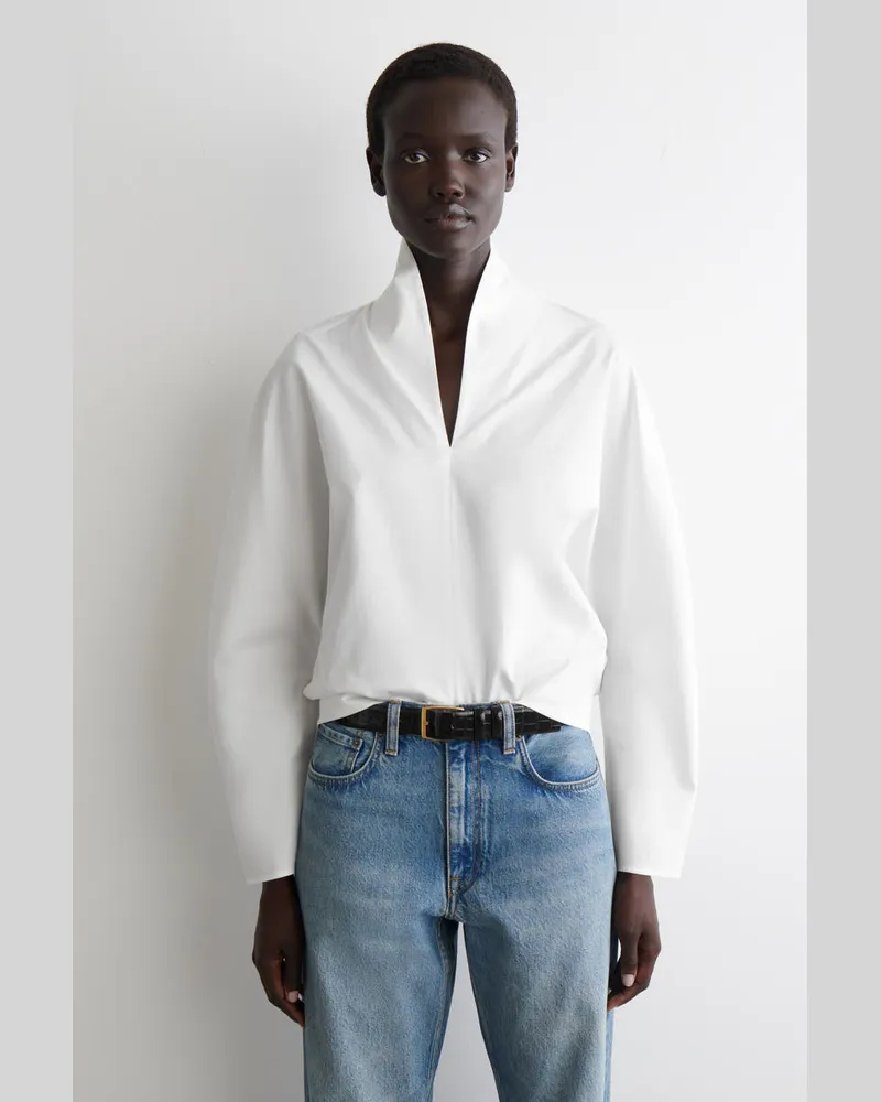COS Baumwollbluse Mit Drapiertem Kragen Weiß