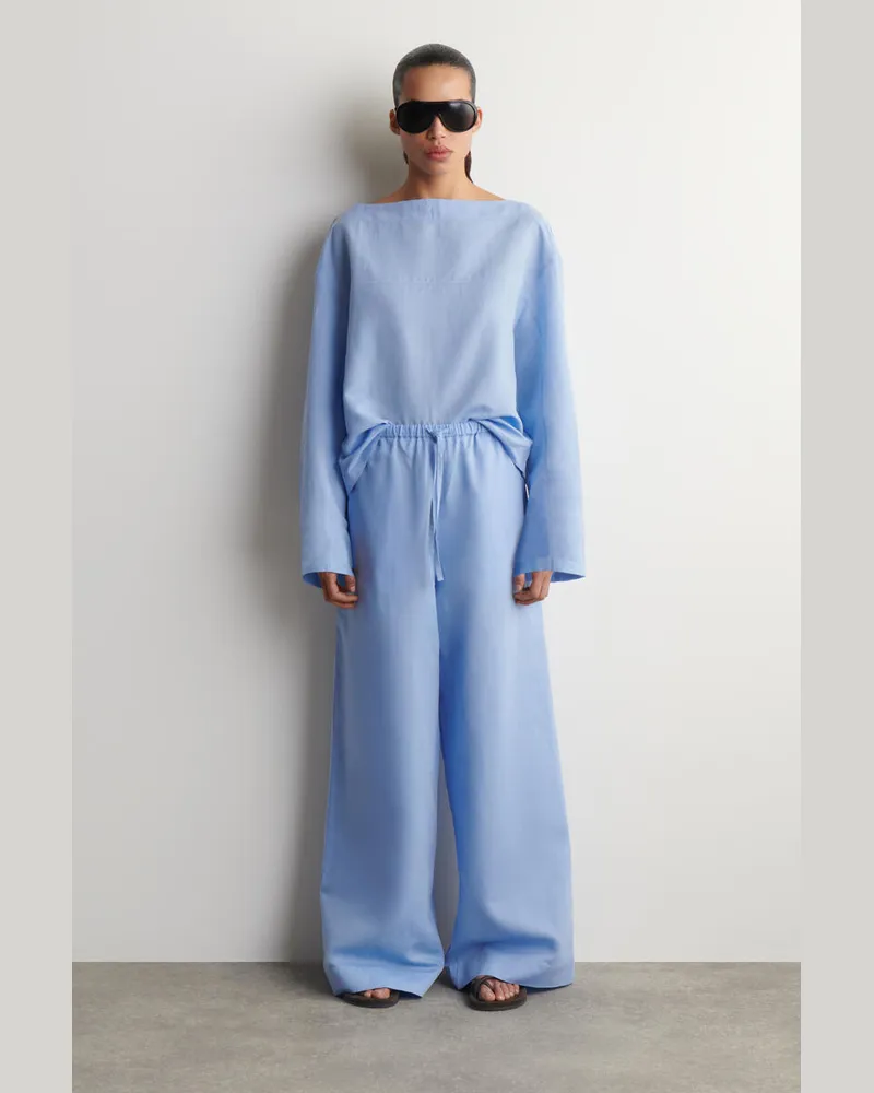 COS Hose Aus Leinen Mit Weitem Bein Und Kordelzugbund Blau