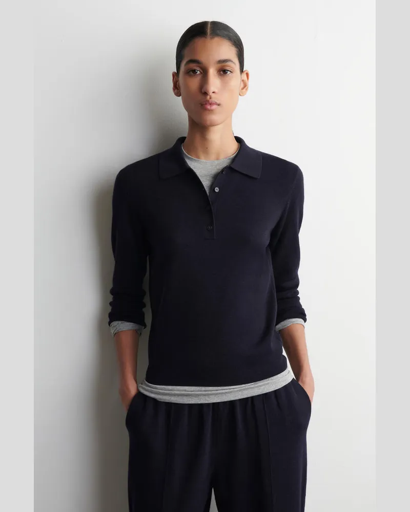 COS Poloshirt Aus Merinowolle Mit Verkürzten Ärmeln Blau