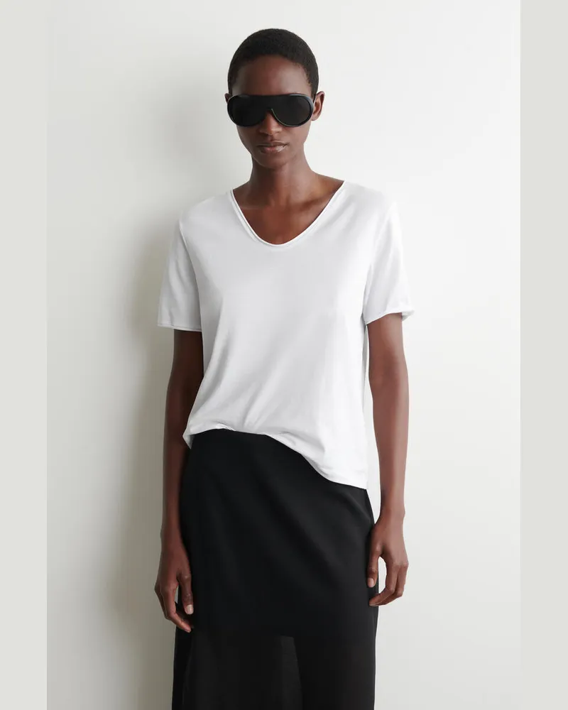 COS Leichtes Baumwoll-T-Shirt Mit Tiefem Ausschnitt Weiß