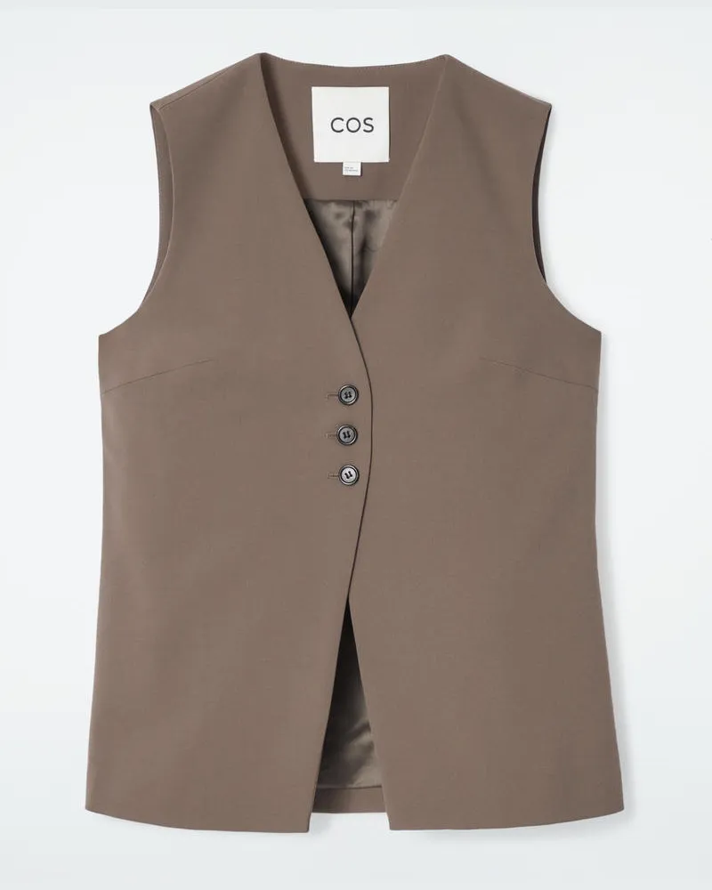 COS Elegante Lange Weste Aus Twill Braun
