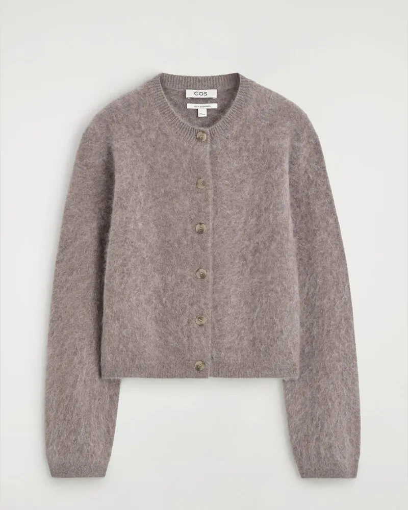 COS Brushed-Cashmere Crew-Neck Cardigan Beige