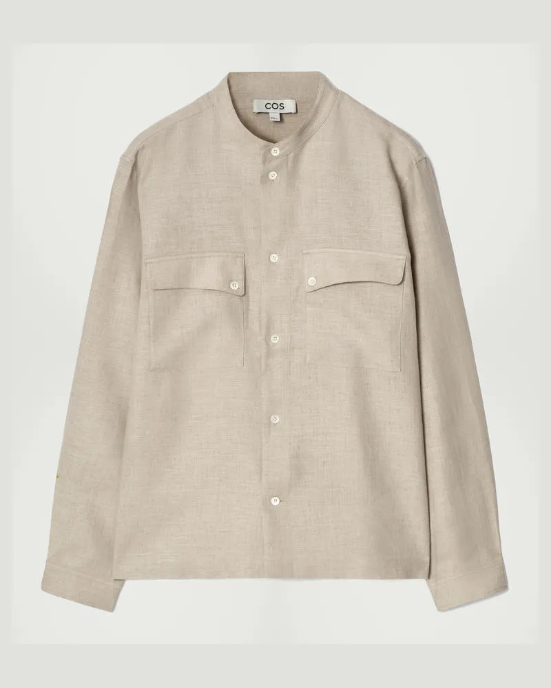 COS Hemdjacke Aus Leinen Mit Grandad-Kragen Beige