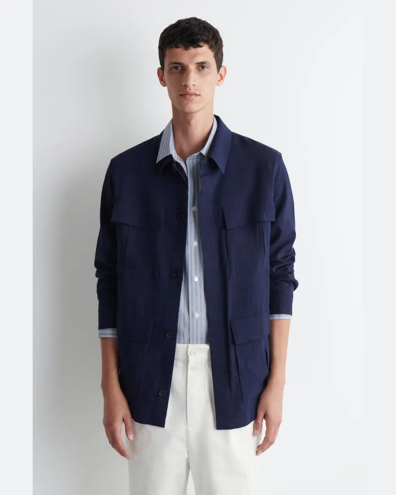 COS Lockere Utility-Hemdjacke Aus Leinen Blau