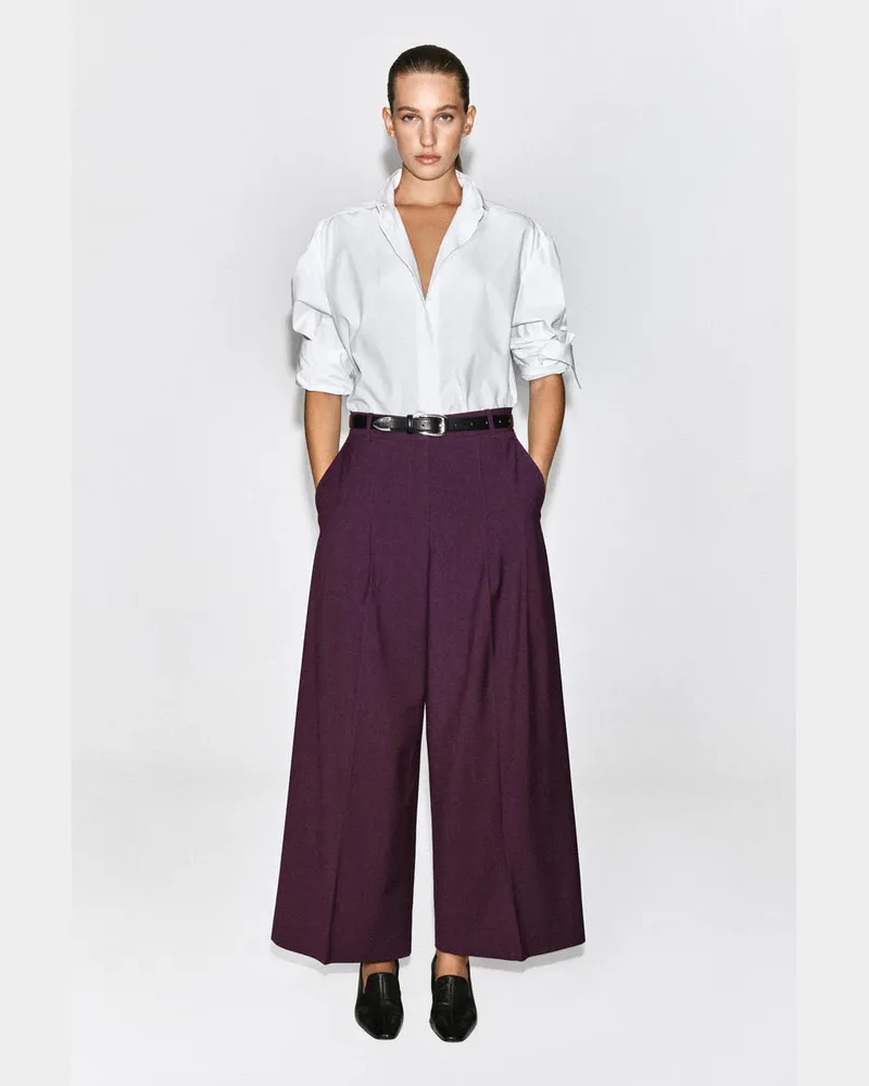 COS Hose Aus Woll-Mix Mit Weitem Bein Und Falten Rot