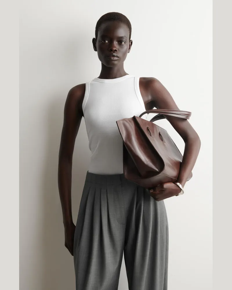 COS Geripptes Tanktop Aus Baumwolle Weiß