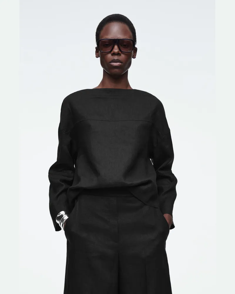 COS Leinenbluse Mit Bindedetail Schwarz