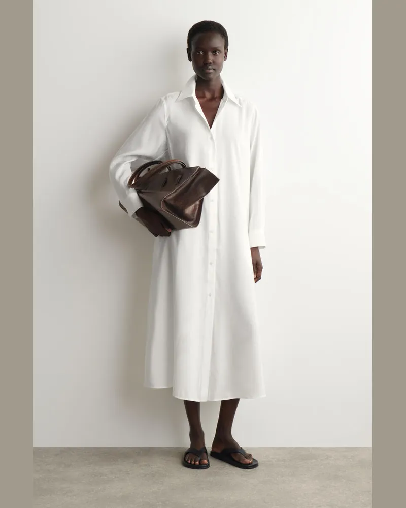 COS Fliessendes Hemdkleid In Midilänge Weiß