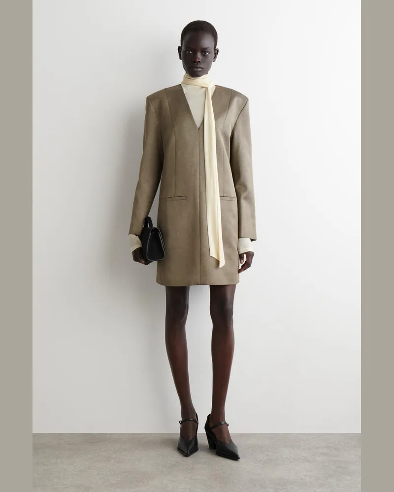 COS Smokingkleid Aus Woll-Mix In Metallic-Optik Beige