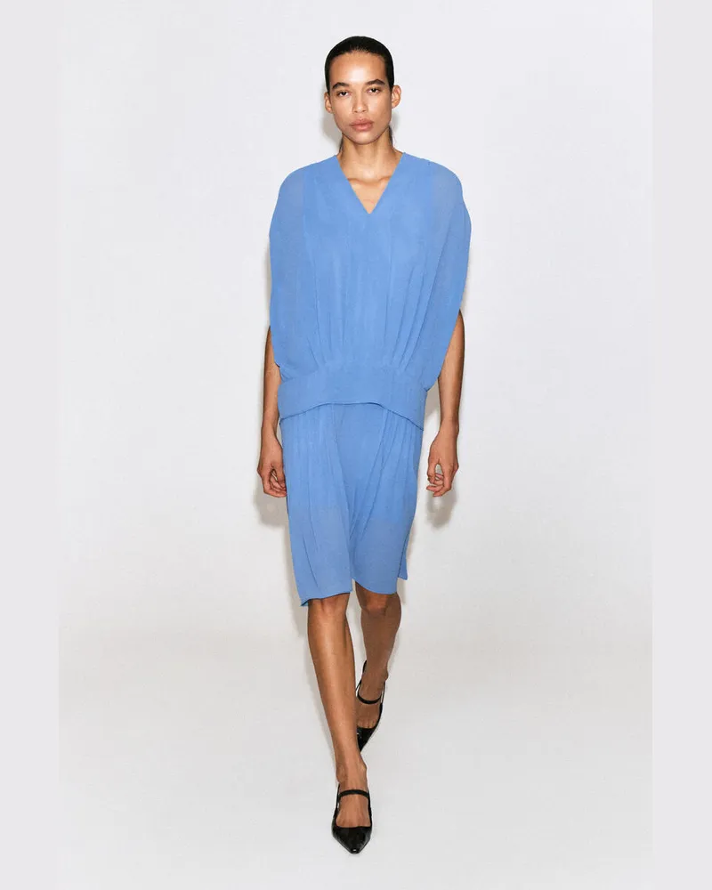 COS Drapiertes Midikleid Mit V-Ausschnitt Und Falten Blau