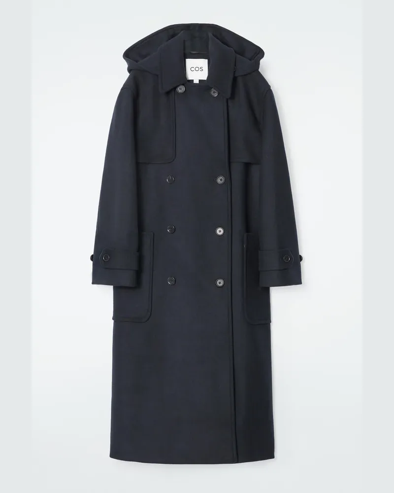 COS Langer Dufflecoat Aus Wolle Mit Kapuze Blau