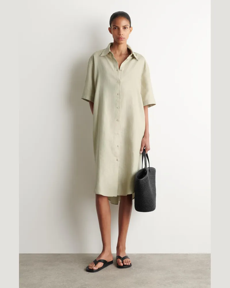 COS Hemdkleid Aus Leinen Mit Kurzen Ärmeln Beige