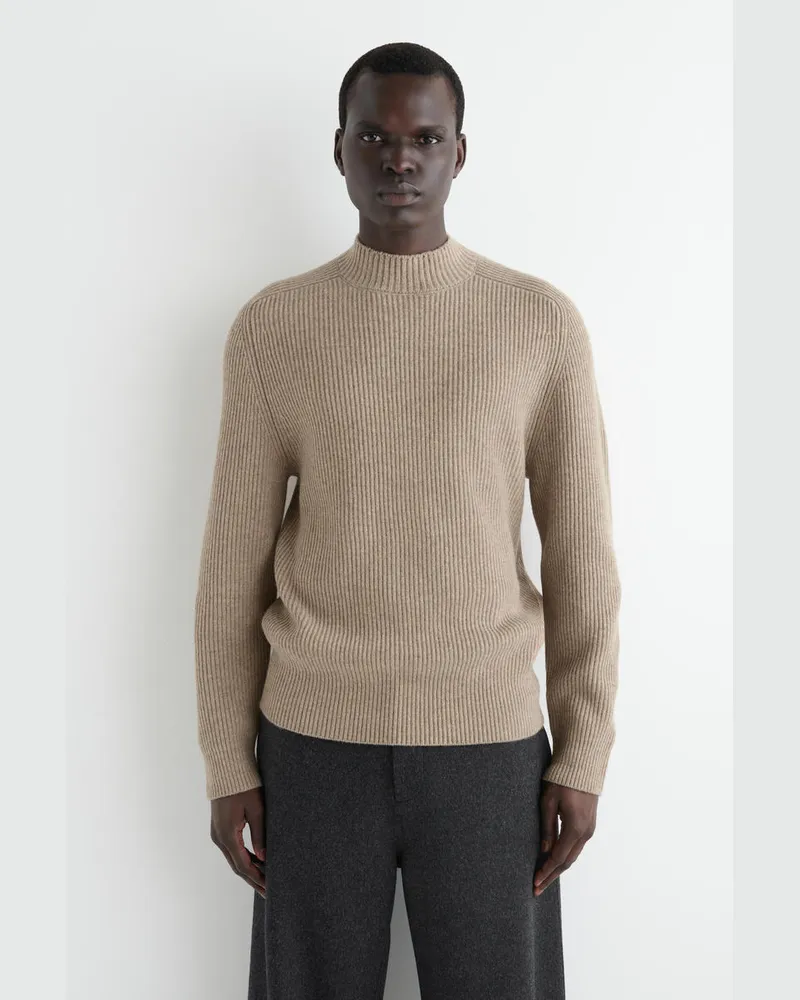 COS Gerippter Wollpullover Mit Kragen Beige