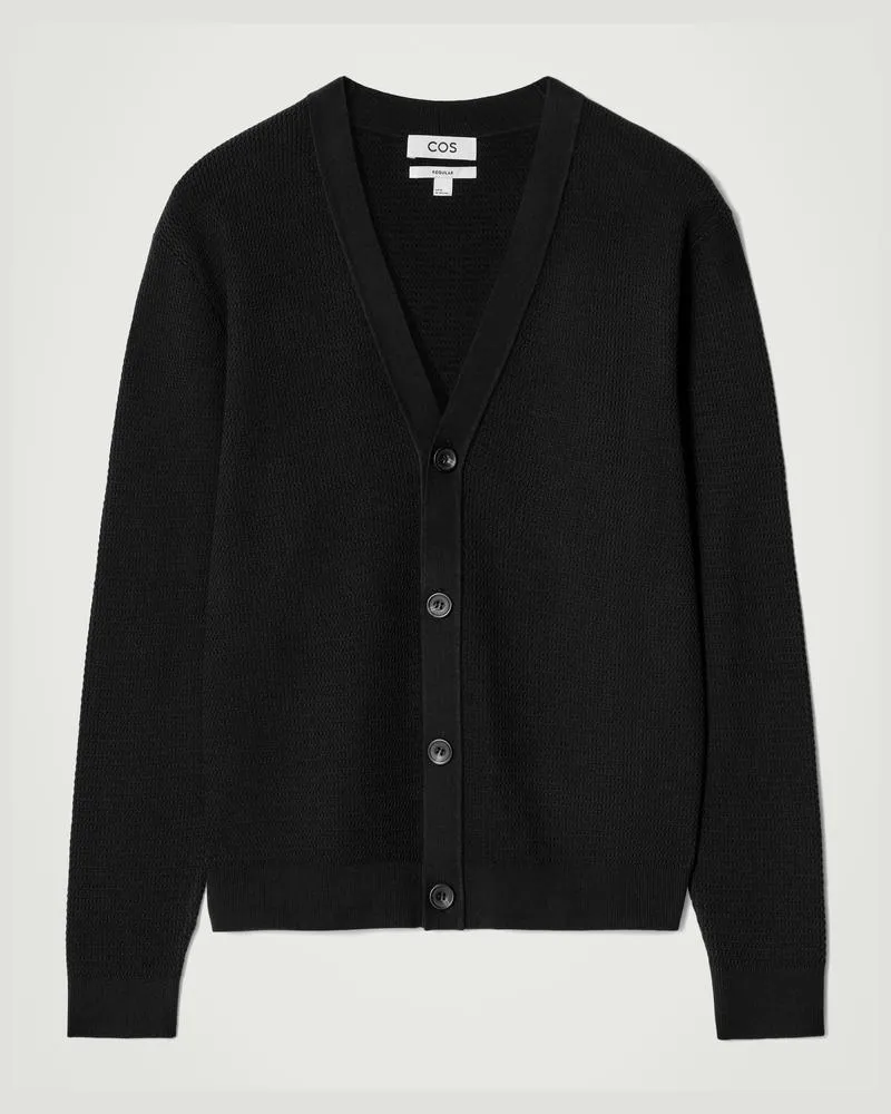 COS Strickjacke Aus Baumwolle Mit V-Ausschnitt Schwarz