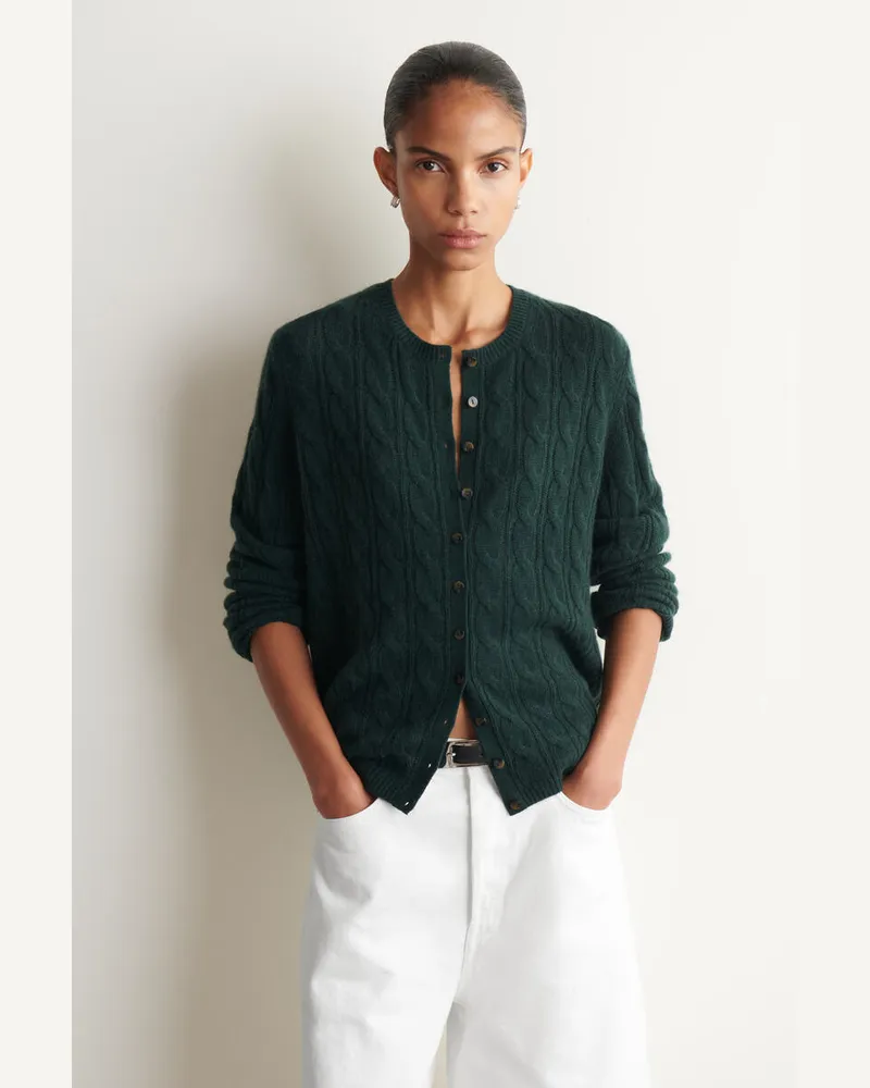 COS Strickjacke Aus Kaschmir Mit Zopfstrickmuster Grün