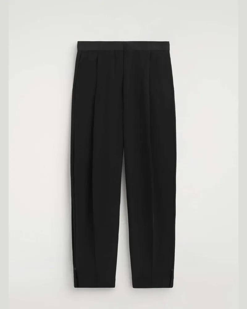COS Hose Aus Seiden-Crêpe Mit Barrel-Bein Und Falten Schwarz