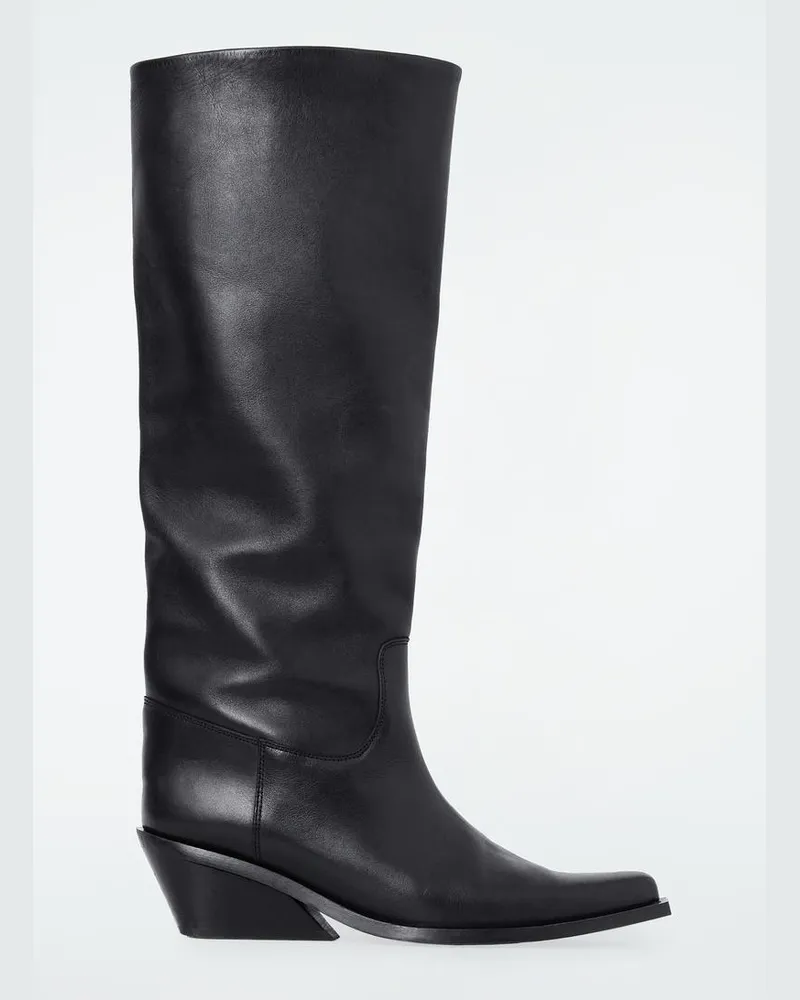 COS Kniehohe Cowboystiefel Aus Leder Schwarz