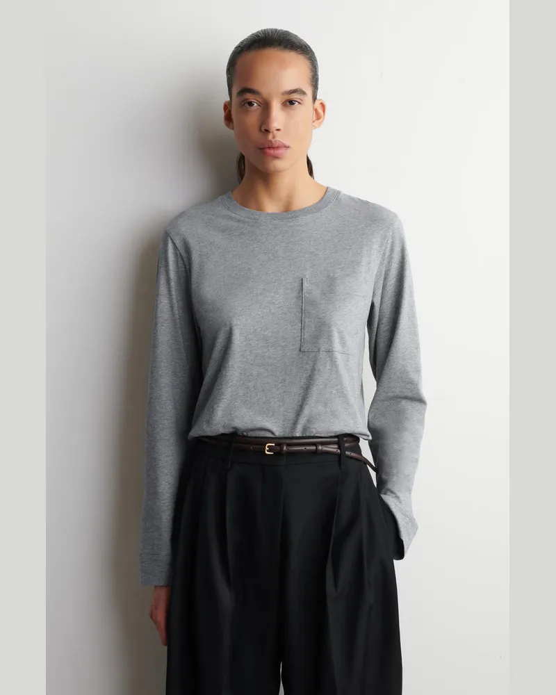 COS Oversized-Langarmshirt Aus Gebürsteter Baumwolle Grau