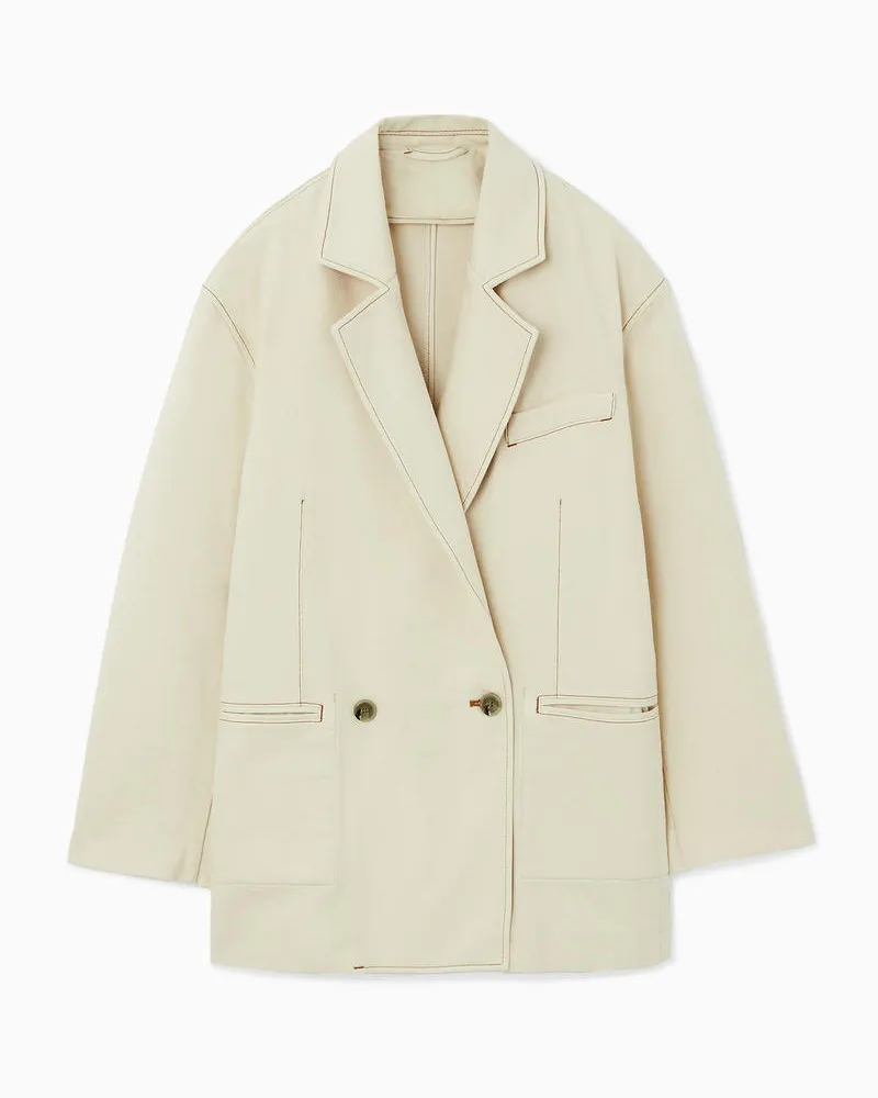 COS Zweireihiger Denim-Blazer Weiß