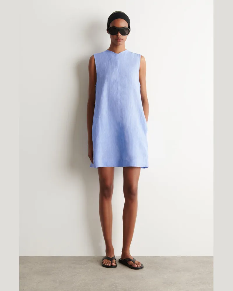 COS Minikleid Aus Leinen Mit V-Ausschnitt Blau
