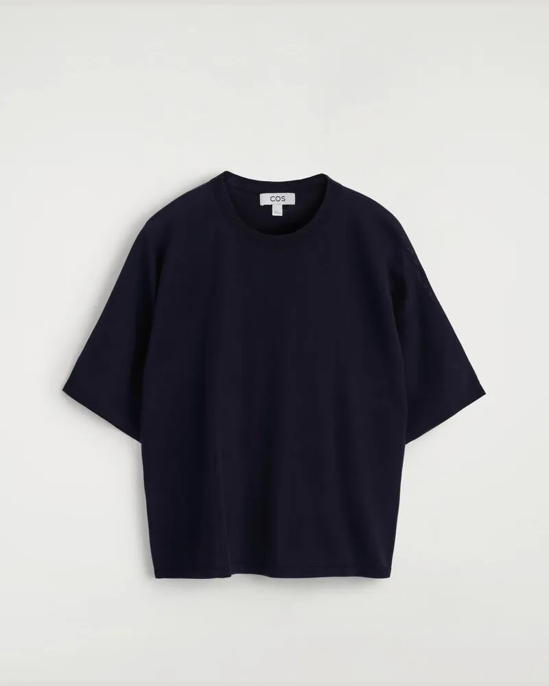 COS Strick-T-Shirt Aus Merinowolle Blau