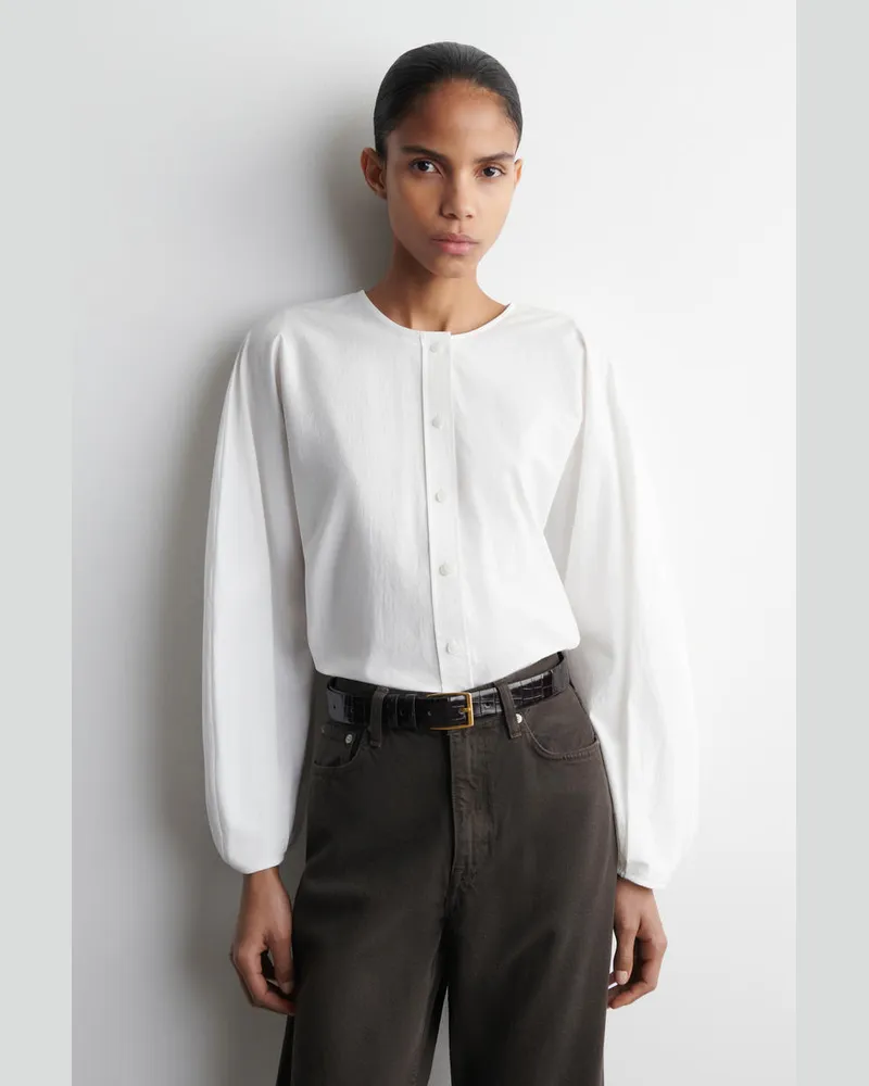 COS Bluse Aus Pima-Baumwolle Mit Falten Weiß