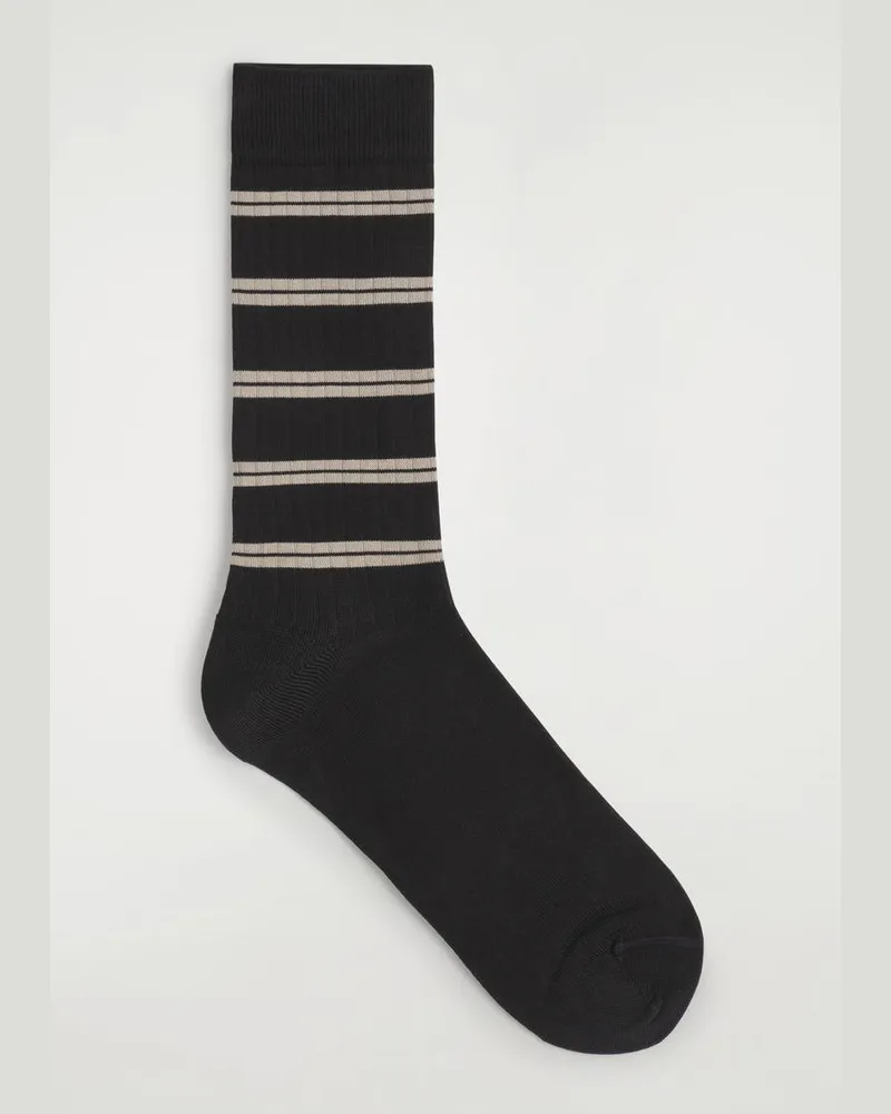 COS Gestreifte Gerippte Baumwollsocken Schwarz