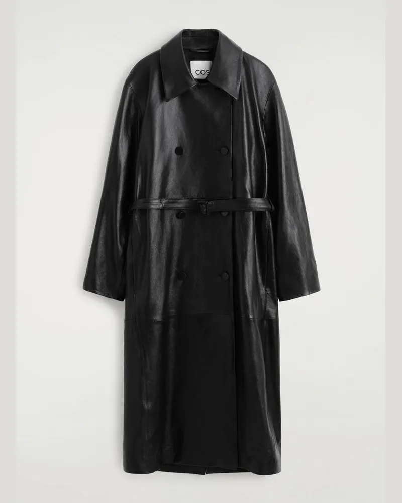 COS Langer Oversized-Ledermantel Mit Gürtel Schwarz