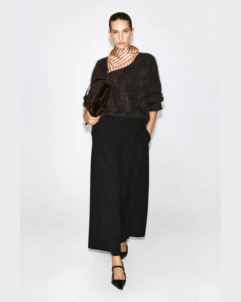 COS Hose Aus Woll-Mix Mit Weitem Bein Und Falten Schwarz
