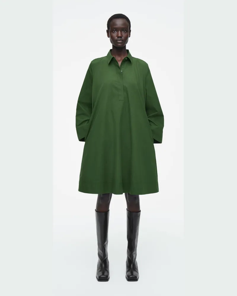 COS Langärmliges Hemdkleid In A-Linie Grün