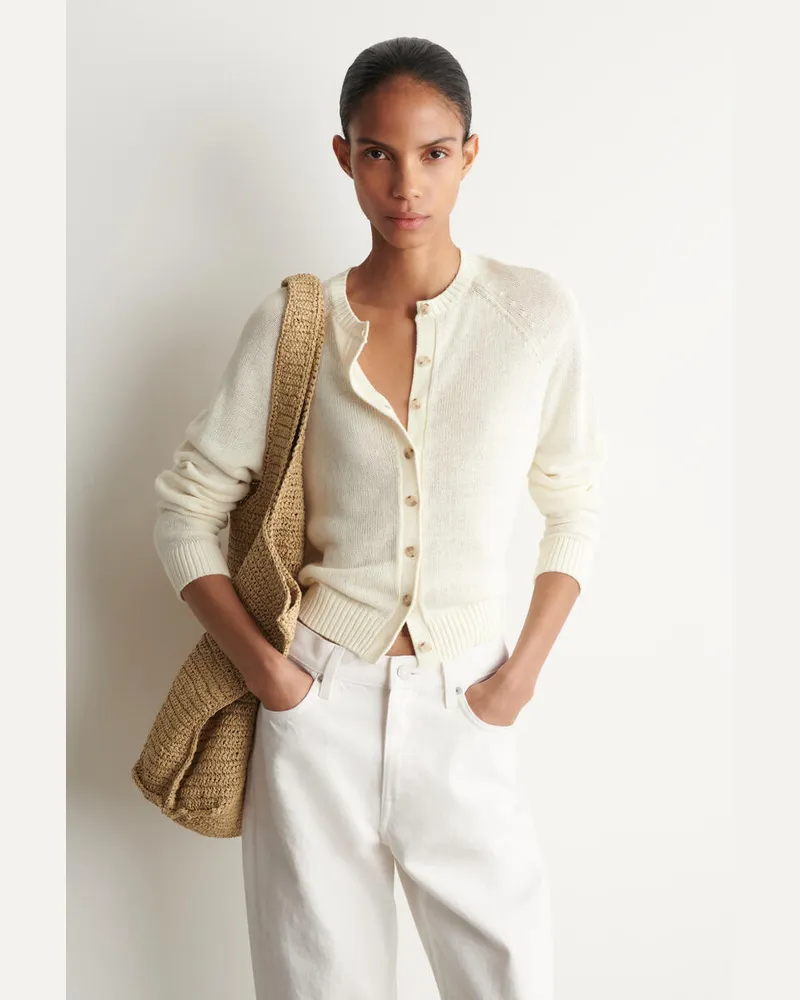 COS Strickjacke Aus Leinen Weiß