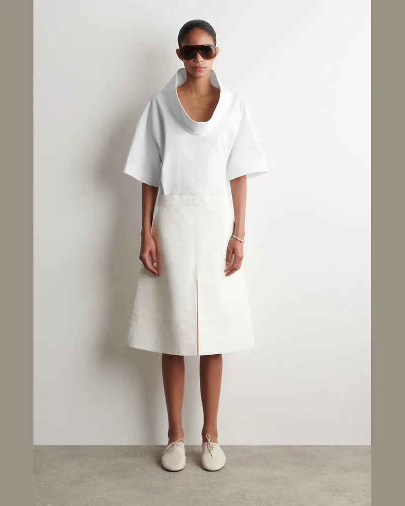 COS Midirock Mit Falten Aus Texturiertem Leder Weiß