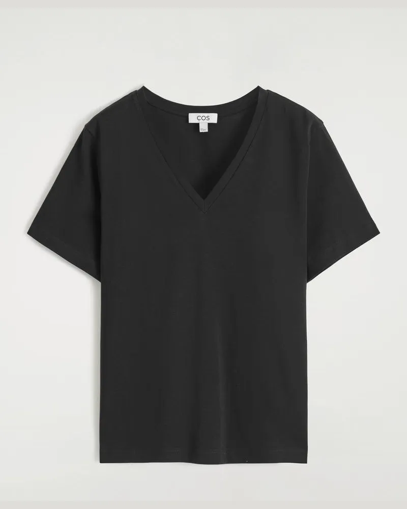 COS T-Shirt Aus Baumwolle Mit V-Ausschnitt Schwarz