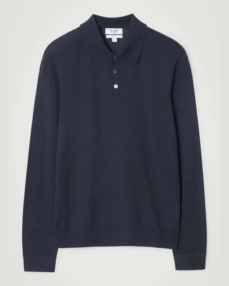 COS Schmal Geschnittenes Poloshirt Aus Merinowolle Blau