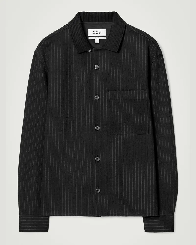 COS Jerseyhemd Aus Woll-Mix Mit Nadelstreifen Schwarz