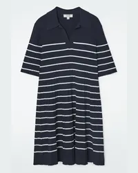 COS Gestreiftes Polo-Strickkleid In Minilänge Navyblau