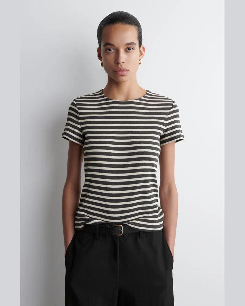 COS Schmales Geripptes T-Shirt Grau
