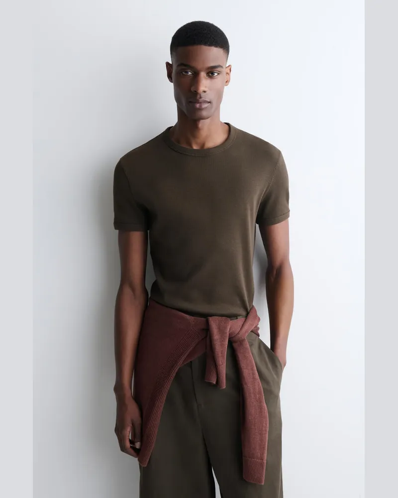 COS Schmal Geschnittenes Geripptes Baumwoll-T-Shirt Braun