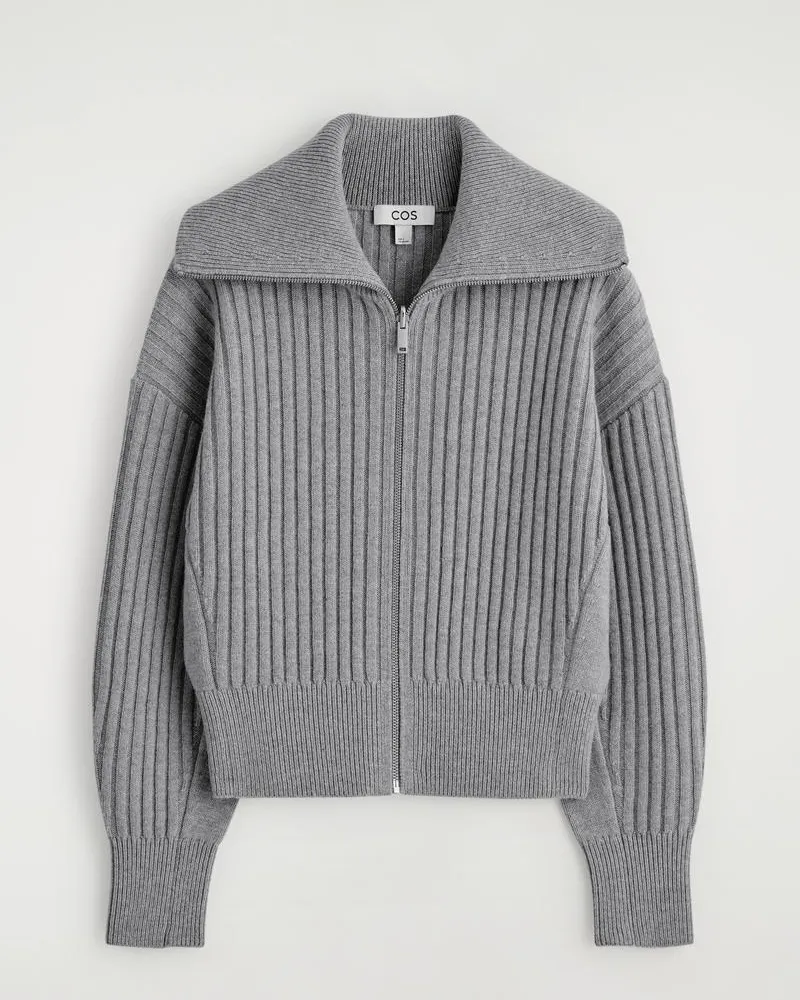 COS Gerippte Jacke Aus Merinowolle Grau