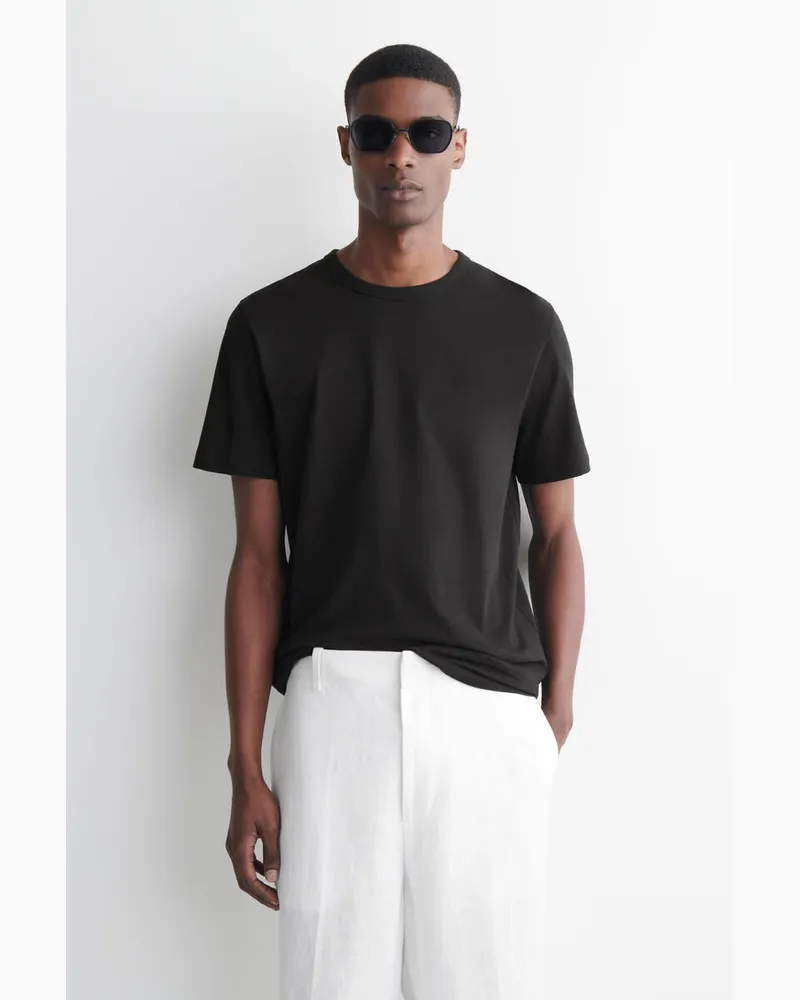 COS T-Shirt Aus Gebürsteter Baumwolle Schwarz