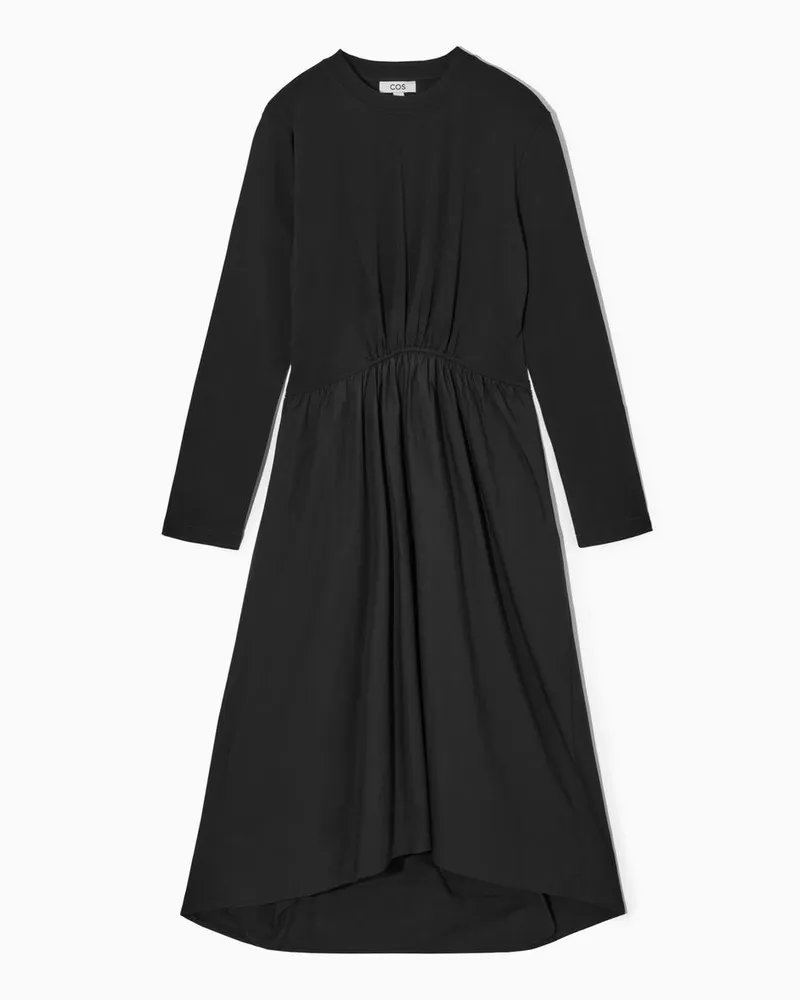 COS Asymmetrisches Midikleid Mit Raffungen Schwarz