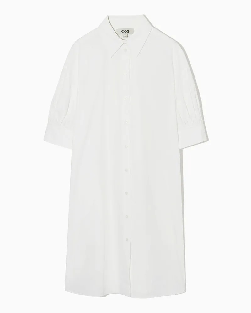 COS Kurzes Hemdkleid Mit Gerafften Ärmeln Weiß
