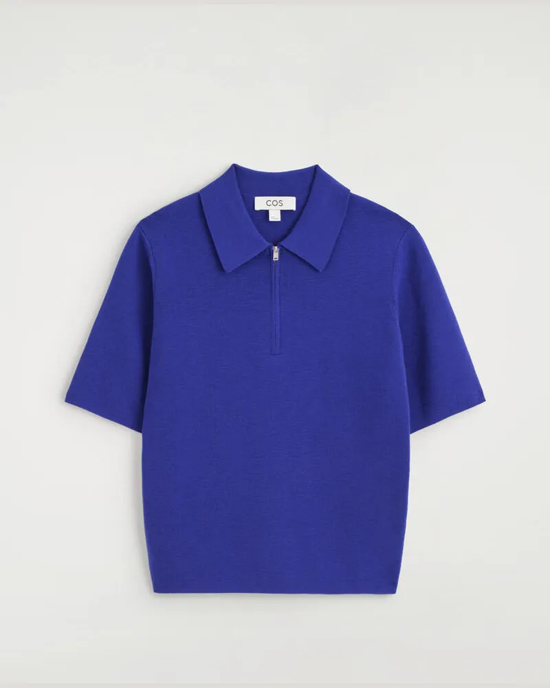 COS Poloshirt Aus Merinowolle Mit Reissverschluss Blau
