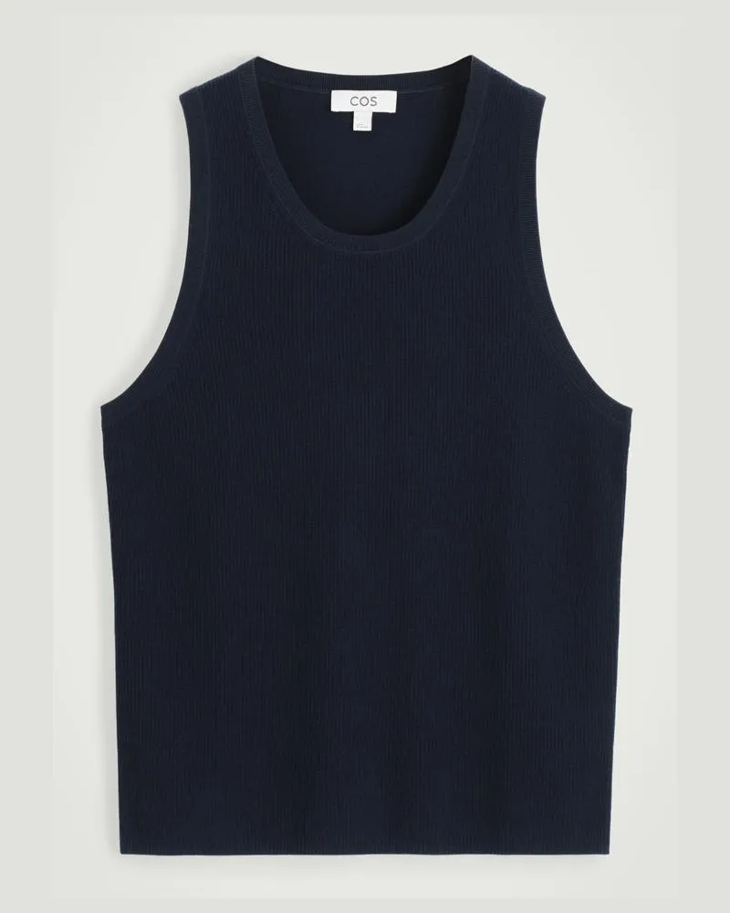 COS Geripptes Strick-Tanktop Aus Merinowolle Blau