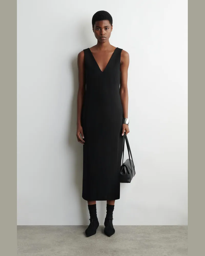 COS Midikleid In Wickeloptik Mit V-Ausschnitt Schwarz