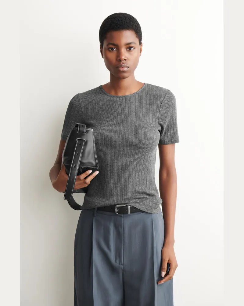 COS T-Shirt Aus Pointelle-Strick Grau